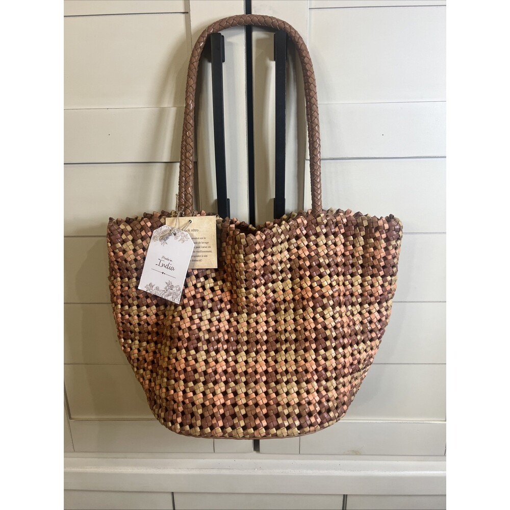 Genuine Leather Multi-Color Weave Handbag, Made In India Vintage Look Women’s